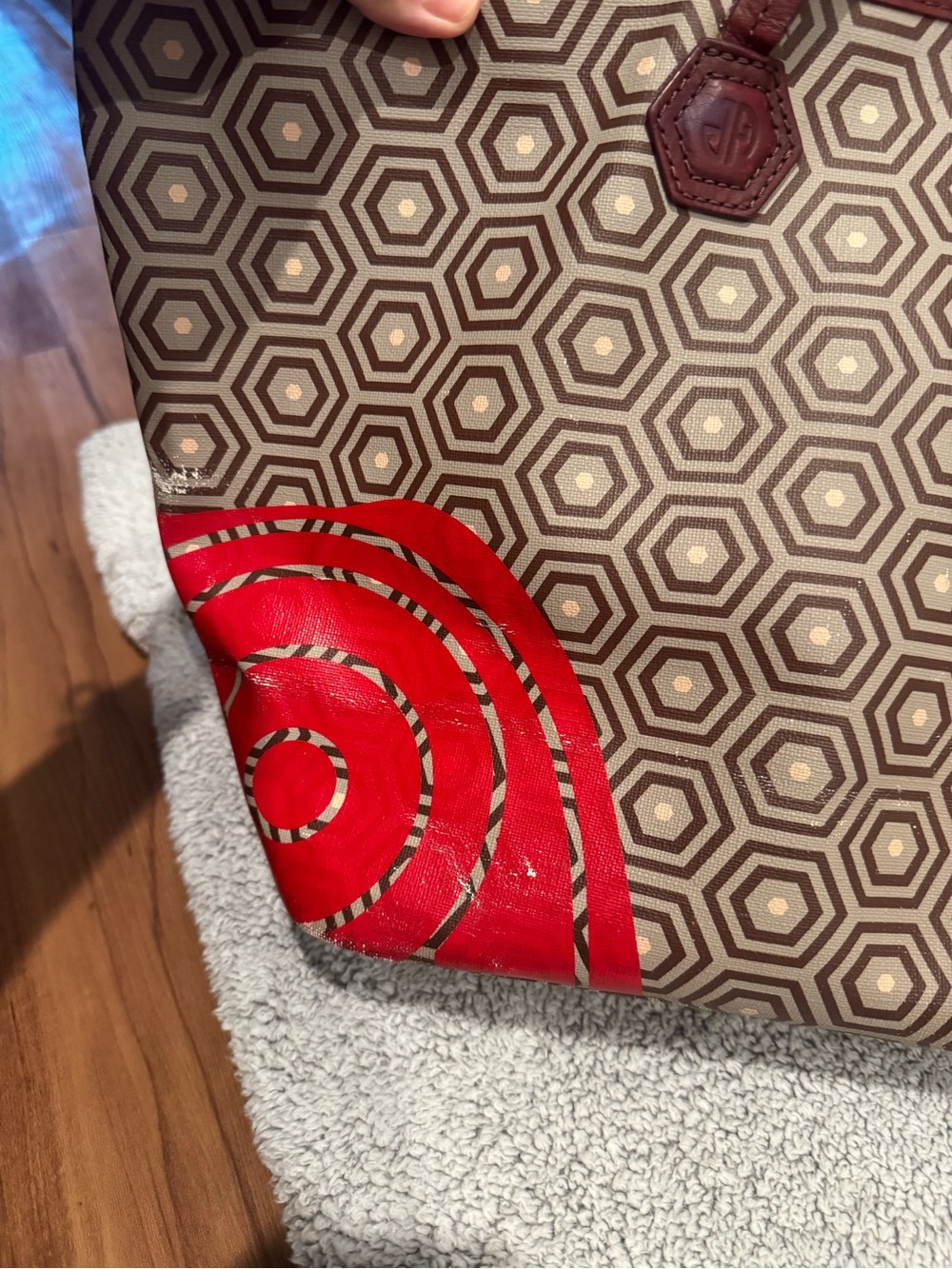 Jonathan Adler Geometric Tote with Red Floral Motif and Burgundy Trim - Picture 5 of 12